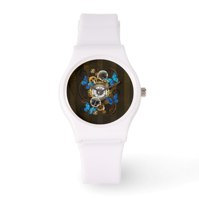 Steampunk Gears and Blue Butterflies Watch (Front)