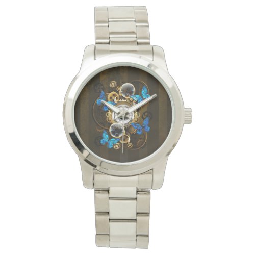 Steampunk Gears and Blue Butterflies Watch