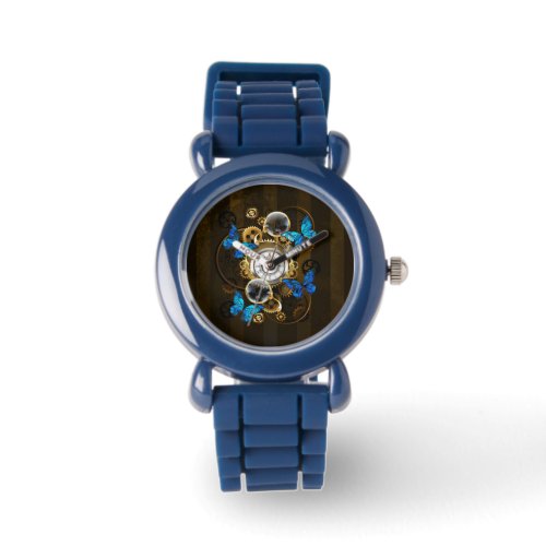 Steampunk Gears and Blue Butterflies Watch