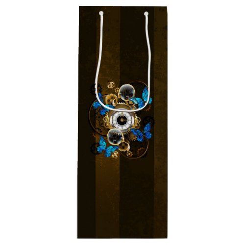 Steampunk Gears and Blue Butterflies Wine Gift Bag