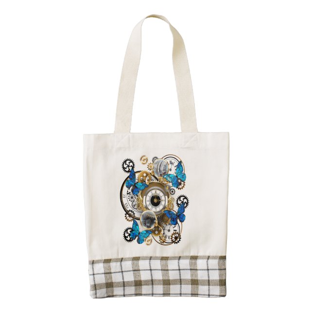 Steampunk Gears and Blue Butterflies Zazzle HEART Tote Bag (Front)
