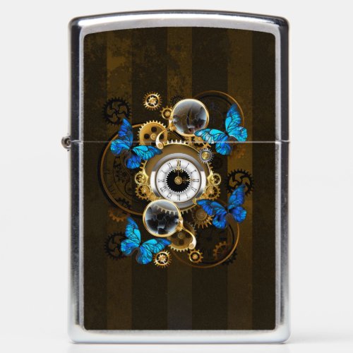 Steampunk Gears and Blue Butterflies Zippo Lighter