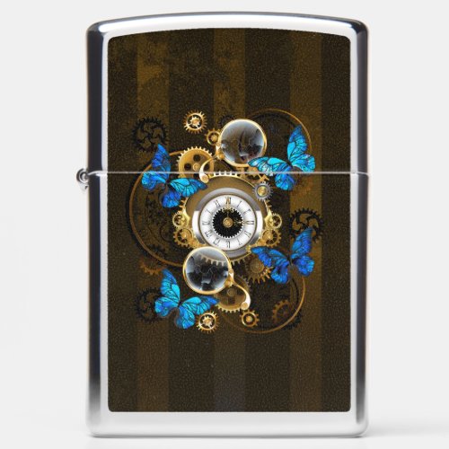 Steampunk Gears and Blue Butterflies Zippo Lighter