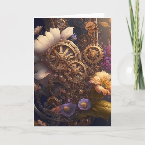 Steampunk Gears and Flowers  Just Saying Hi Card