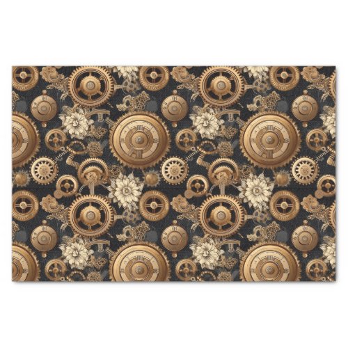Steampunk gears and flowers pattern tissue paper