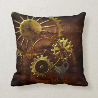 Steampunk Gears and Pipes Throw Pillow