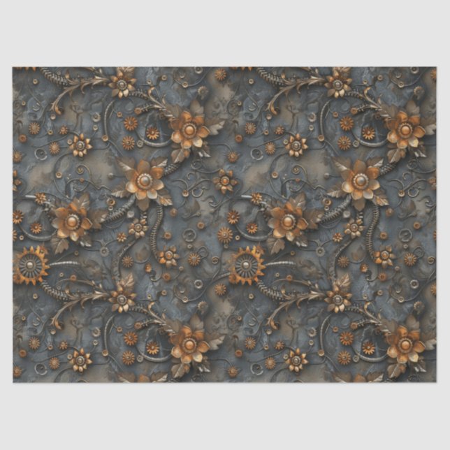 Steampunk Gears and Springs Flowers for Decoupage Tissue Paper (Front)