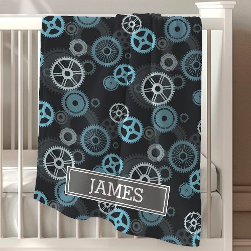 Steampunk Gears Baby Boy Personalized Stroller Blanket