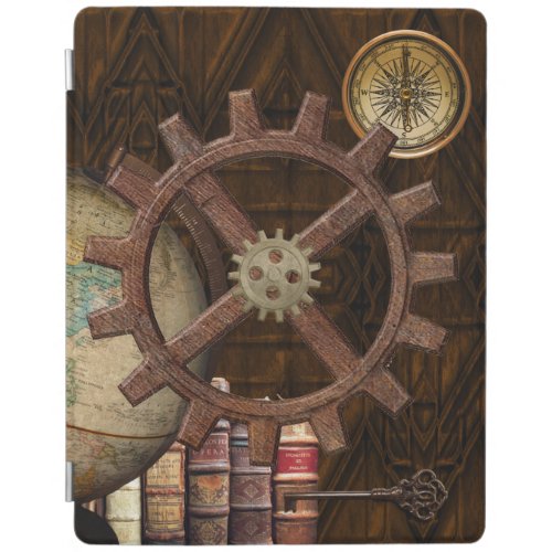 Steampunk Gears books globe key and compass iPad Smart Cover