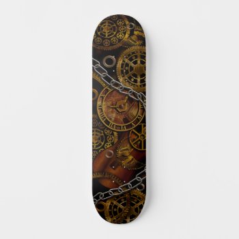 Steampunk Gears Chains Wings Bolts Designer Skateboard by TrudyWilkerson at Zazzle