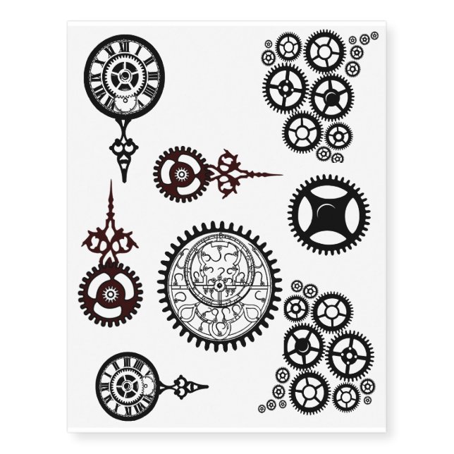 Steampunk Gears! Clock, Pocket watch temp tats Temporary Tattoos (Front)