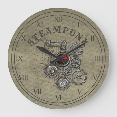 Steampunk Gears Clockwork Graphic  Large Clock