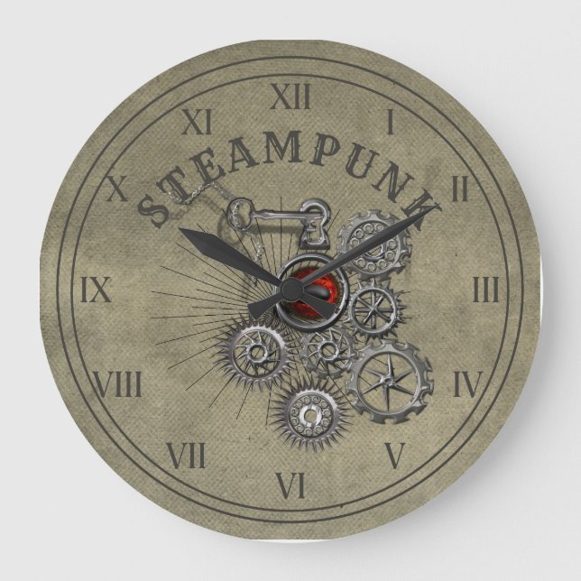 Steampunk Gears Clockwork Graphic  Large Clock (Front)