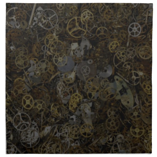 Steampunk gears, cogs, watch parts pattern print napkin (Front)