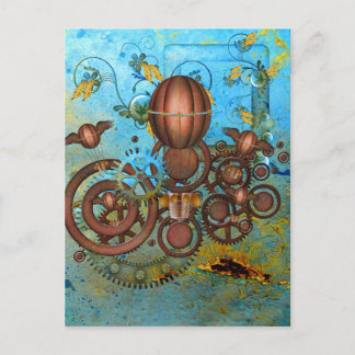 Steampunk Gears Collage Aqua Copper Postcard