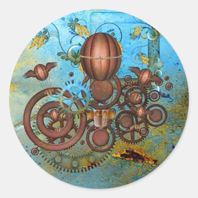 Steampunk Gears Collage Aqua Copper Sticker (Front)