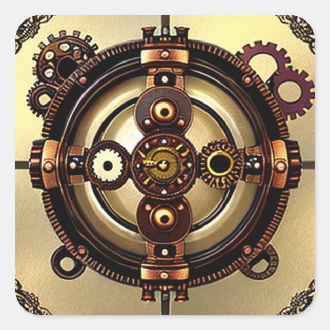 Steampunk Gears Copper and Gold Metal Art  Square Sticker (Front)