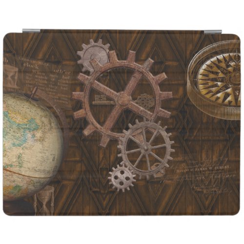 Steampunk Gears globe key and compass iPad Smart Cover