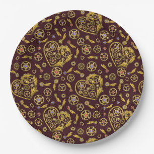 Steampunk Gears Heart Paper Plates