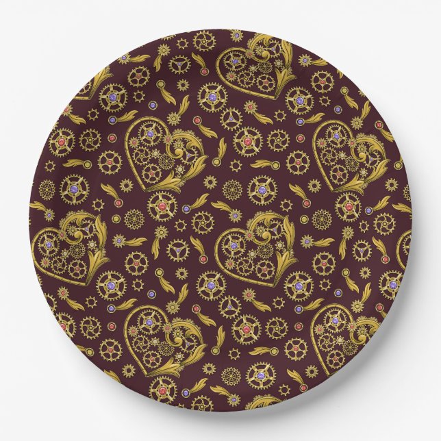 Steampunk Gears Heart Paper Plates (Front)