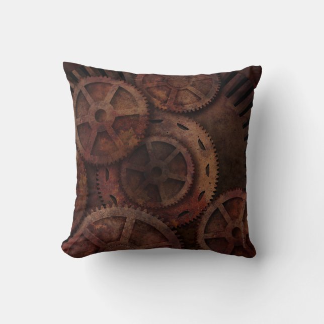 Steampunk Gears Industrial Fashion Throw Pillow (Front)