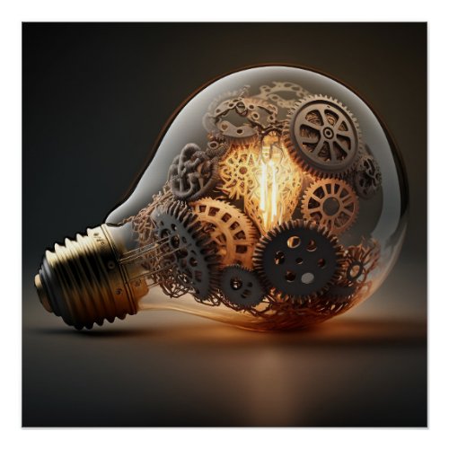 Steampunk Gears Mechanical Lightbulb Poster