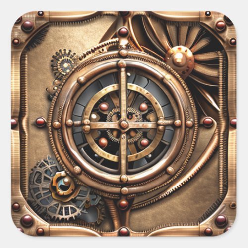 Steampunk Gears Metal Art  Square Sticker