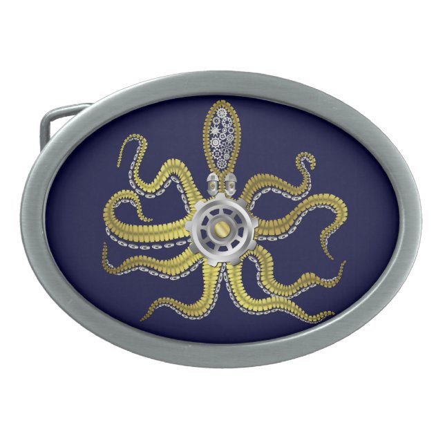 Steampunk Gears Octopus Kraken Belt Buckle (Front)