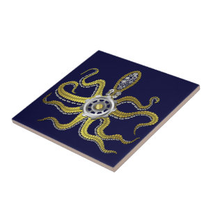 Steampunk Gears Octopus Kraken Ceramic Tile