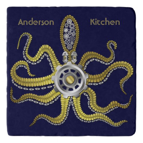 Steampunk Gears Octopus Kraken Custom Trivet