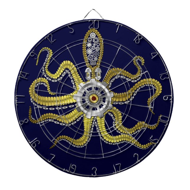 Steampunk Gears Octopus Kraken Dartboard With Darts (Front)