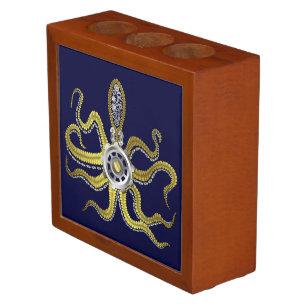 Steampunk Gears Octopus Kraken Desk Organizer