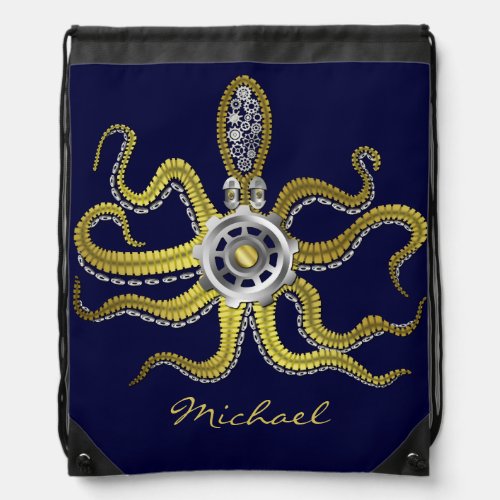 Steampunk Gears Octopus Kraken Drawstring Bag