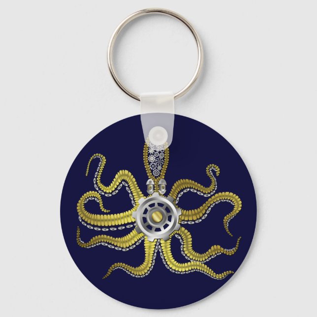 Steampunk Gears Octopus Kraken Keychain (Front)