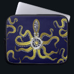 Steampunk Gears Octopus Kraken Laptop Sleeve<br><div class="desc">This tentacled steampunk sea monster has eight wire-like gold appendages, a central silver gear and plenty of gears and bolts making up its head, eyes and suction cups. It's a robot octopus / kraken, a metal machine monster for anyone who likes geeky science-fiction / fantasy creatures. On this laptop sleeve,...</div>