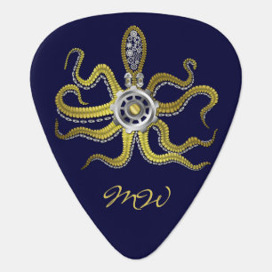 Steampunk Gears Octopus Kraken Monogram Guitar Pick