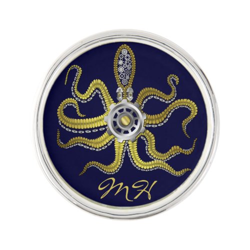 Steampunk Gears Octopus Kraken Monogram Pin