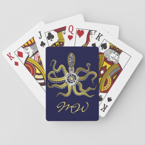 Steampunk Gears Octopus Kraken Monogram Poker Cards