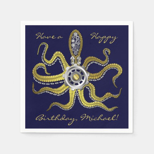 Steampunk Gears Octopus Kraken Paper Napkins