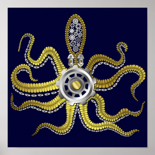 Steampunk Gears Octopus Kraken Poster (Front)