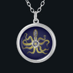 Steampunk Gears Octopus Kraken Silver Plated Necklace<br><div class="desc">This tentacled steampunk sea monster has eight wire-like gold appendages, a central silver gear and plenty of gears and bolts making up its head, eyes and suction cups. It's a robot octopus / kraken, a metal machine monster for anyone who likes geeky science-fiction / fantasy creatures. Dark-blue background color is...</div>