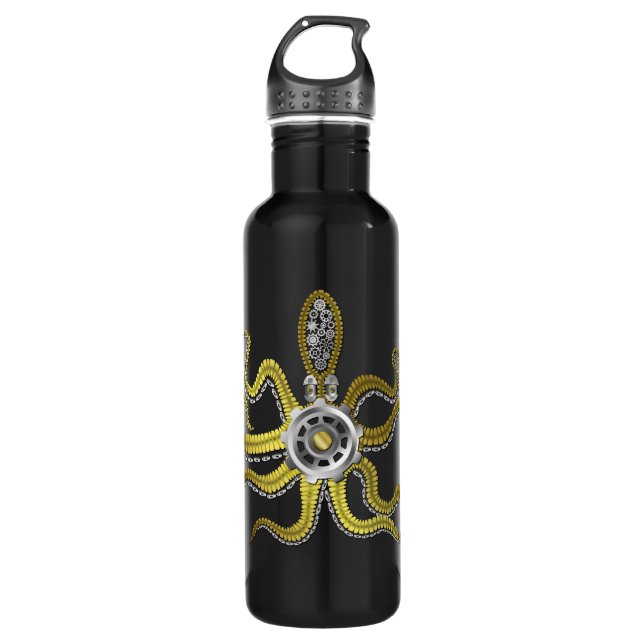 Steampunk Gears Octopus Kraken Stainless Steel Water Bottle (Front)