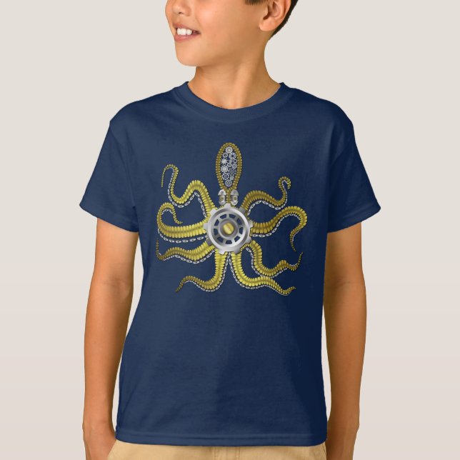 Steampunk Gears Octopus Kraken T-Shirt (Front)