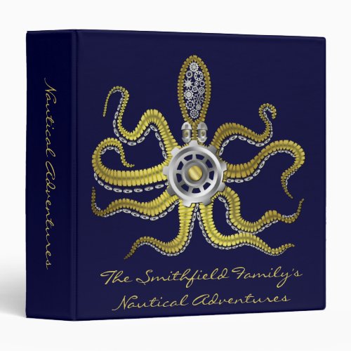 Steampunk Gears Octopus Kraken Travel 3 Ring Binder