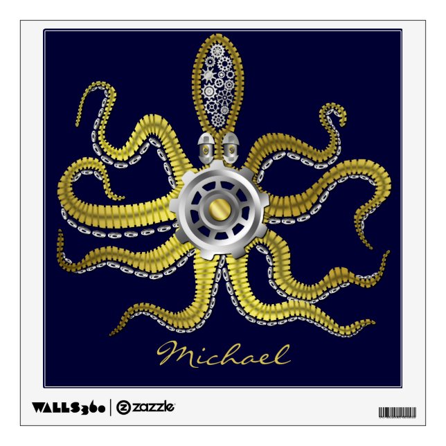 Steampunk Gears Octopus Kraken Wall Decal (Front)