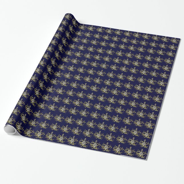 Steampunk Gears Octopus Kraken Wrapping Paper (Unrolled)