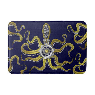 Steampunk Gears Octopus Metal Kraken Bathroom Mat