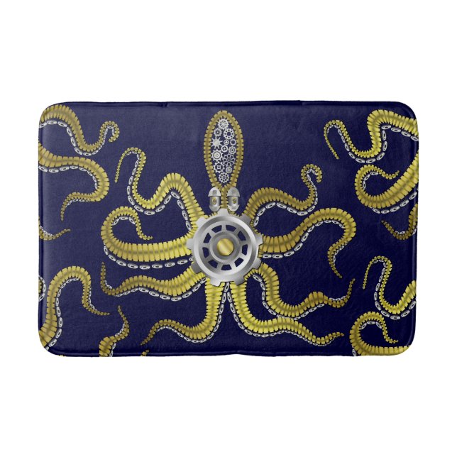 Steampunk Gears Octopus Metal Kraken Bathroom Mat (Front)