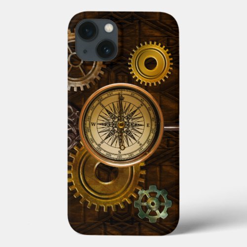 Steampunk Gears on Coppery_look Geometric Design iPhone 13 Case