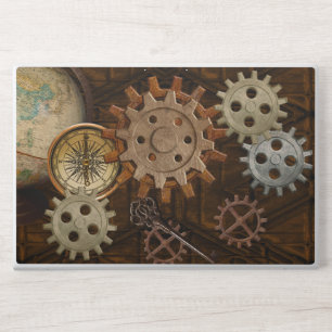 Steampunk Gears on Coppery-look Geometric Design HP Laptop Skin